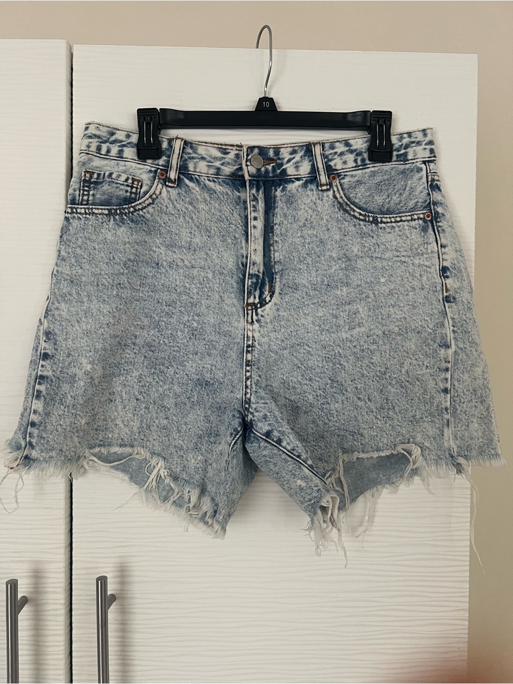 High-Rise Acid Wash Denim Shorts in Light Blue